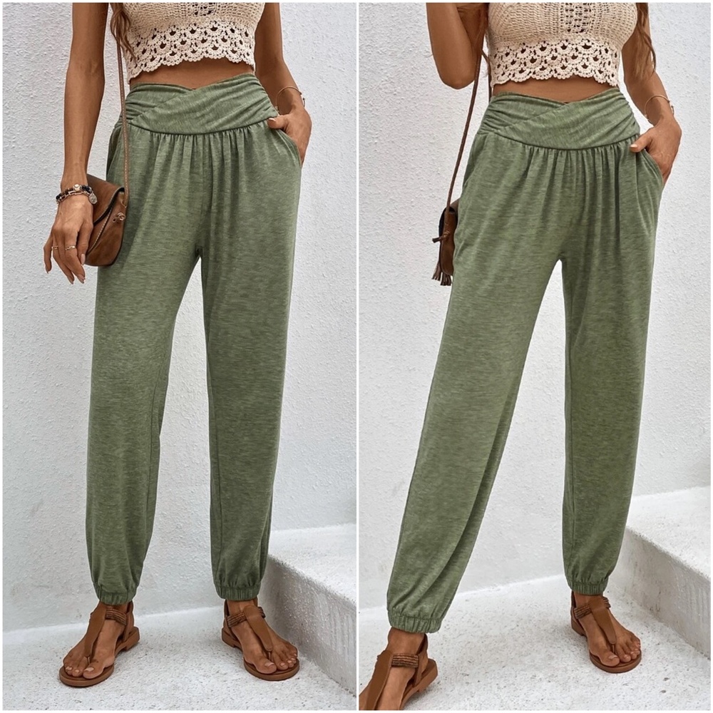 Boho High Waisted Ruched Pocket Lounge Jogger Pants - Picture 3 of 3